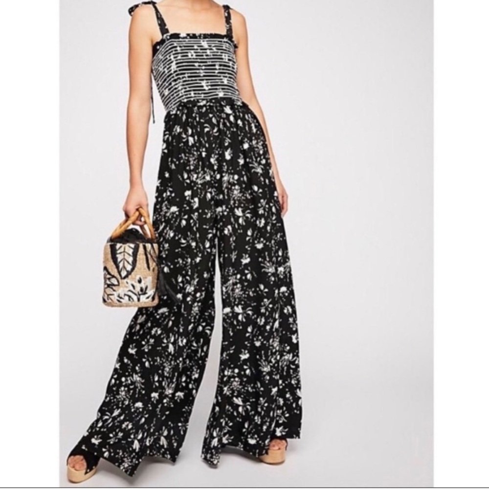 Free People Black and White Floral Jumpsuit
